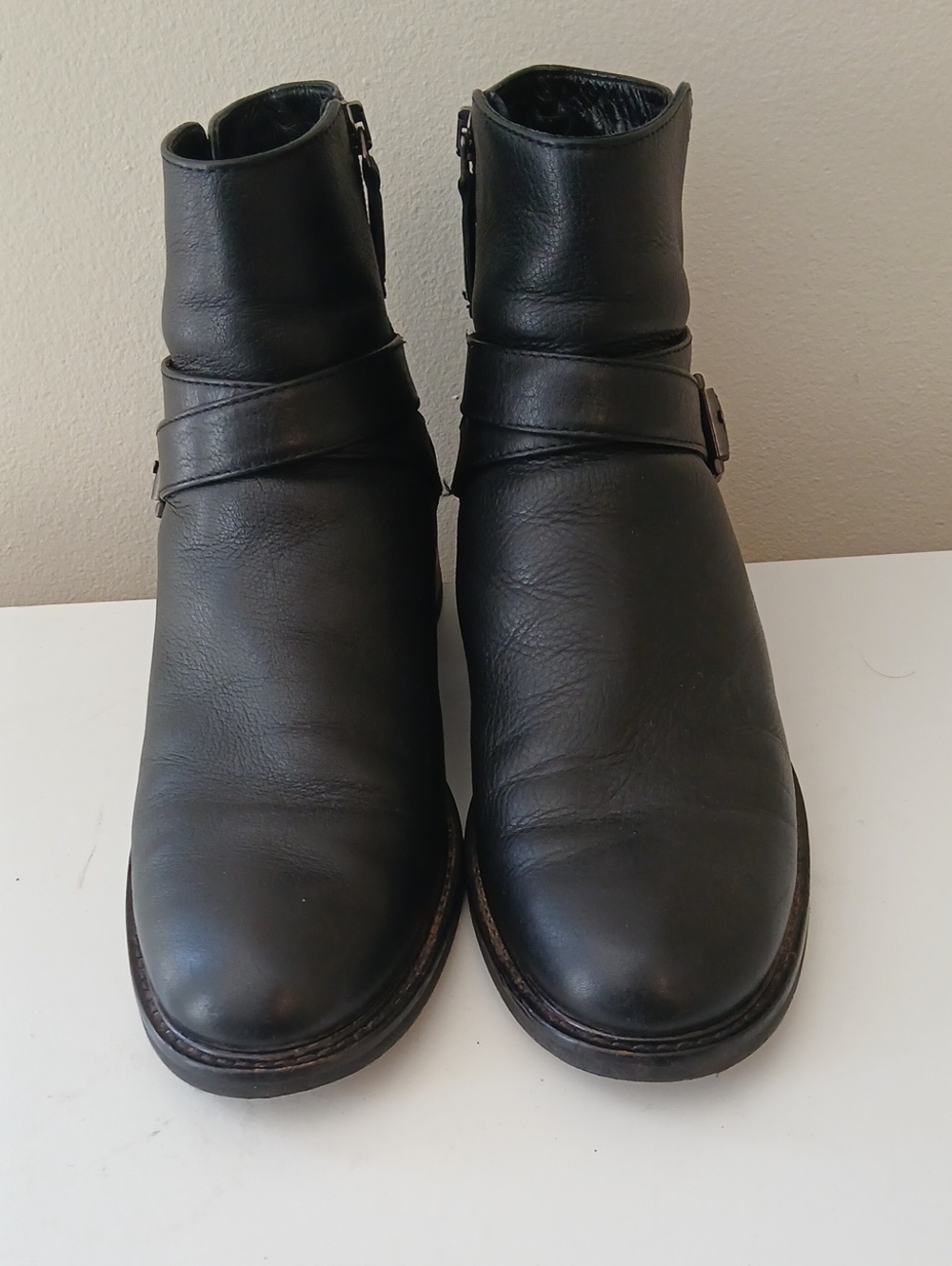 Aquatalia Black Leather Ankle Booties with Side Buckle